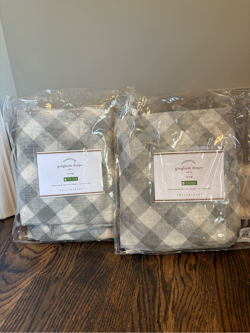 Pottery Barn Belgian Linen Gingham Tie Top Sheer Drape Curtains 50 X 96 Set of 2